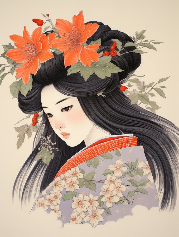 Himeyuri Okinawan Lily Vintage Japanese Botanical And Geisha