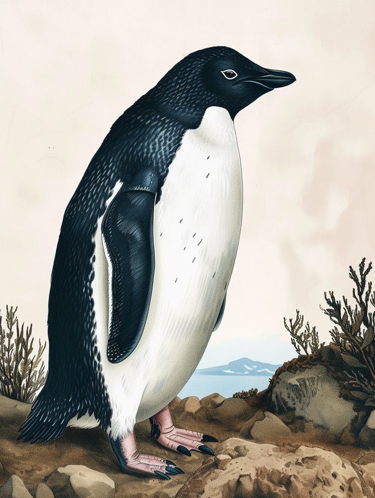 Adlie Penguin Carcass Island Vintage Botanical Painting 4