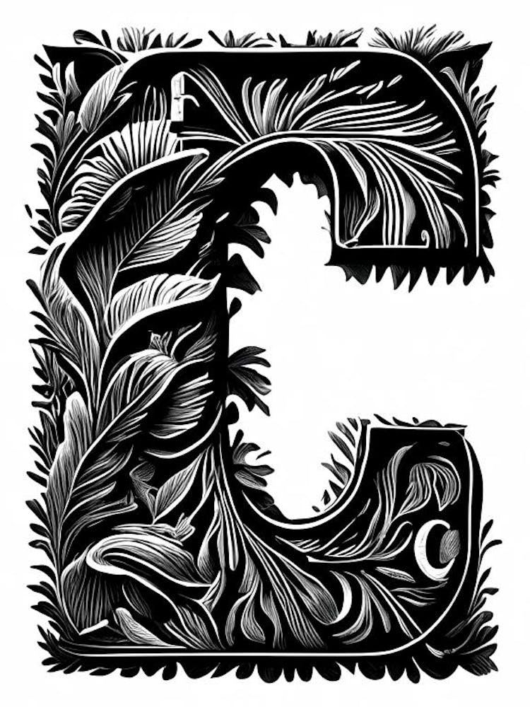 C, Letter, Alphabet Linocut 2