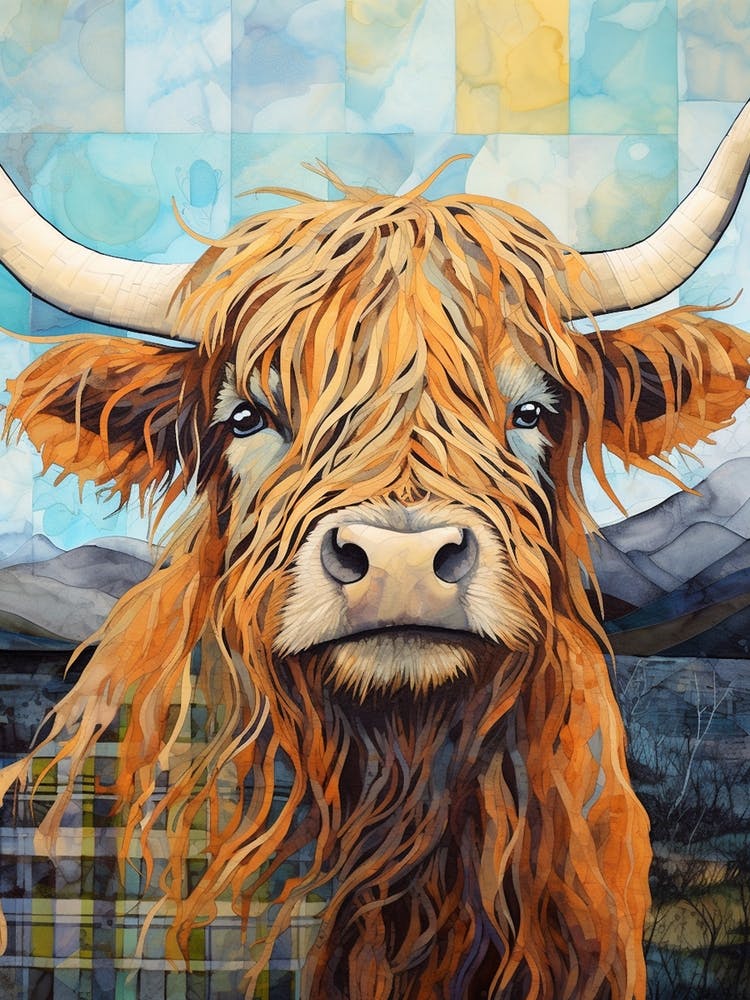 Patchwork Highland Cow Illustration 1