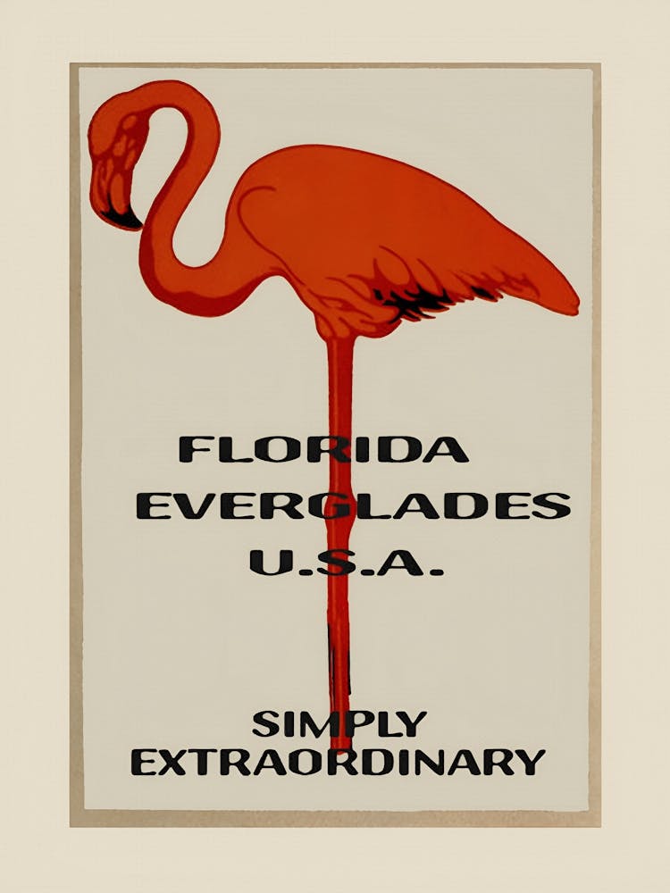 Florida Everglades, Pinker Flamingo, Vintage Poster Kunst