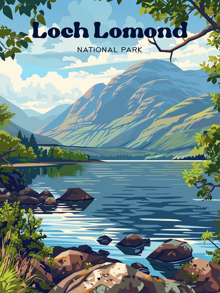 Loch Lomond National Park Scotland Travel Art Illustration