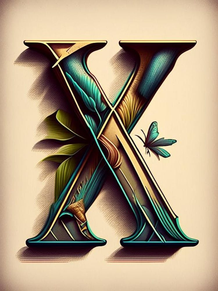 X  Letter, Alphabet Retro Drawing 3
