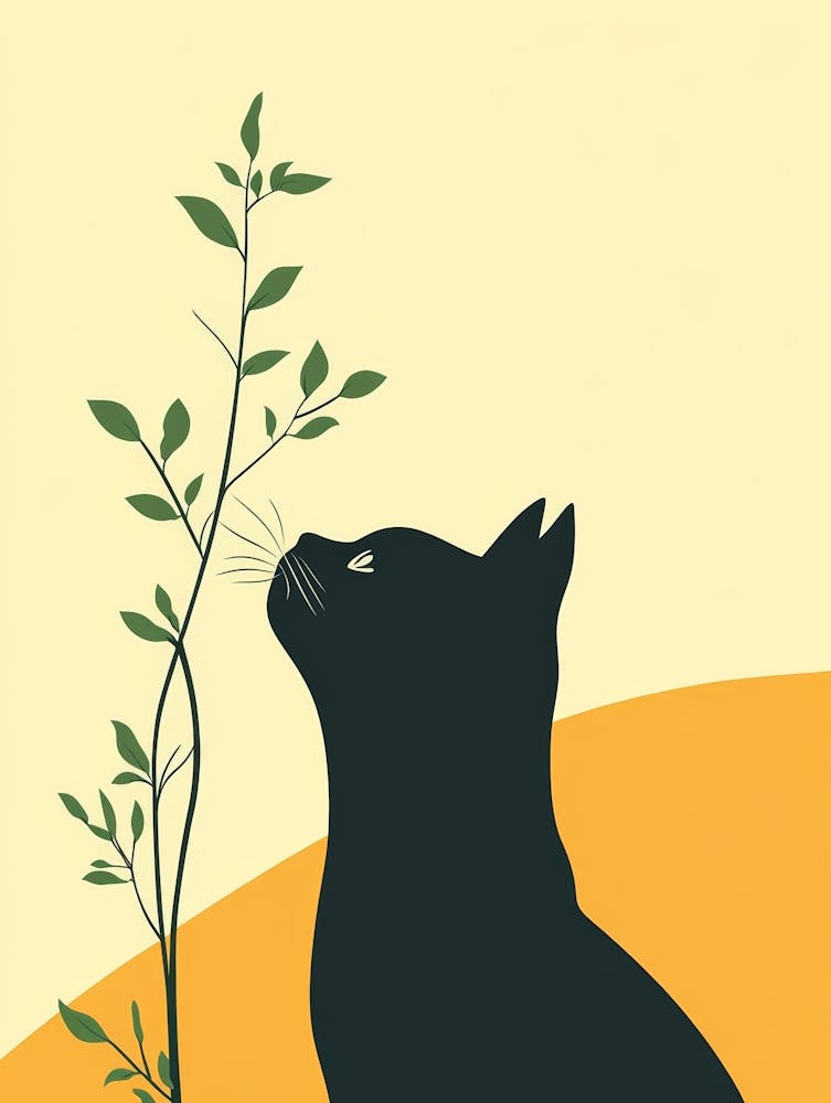 Cat Sniffing A Plant