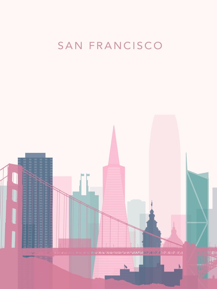 Pink And Teal San Francisco Skyline