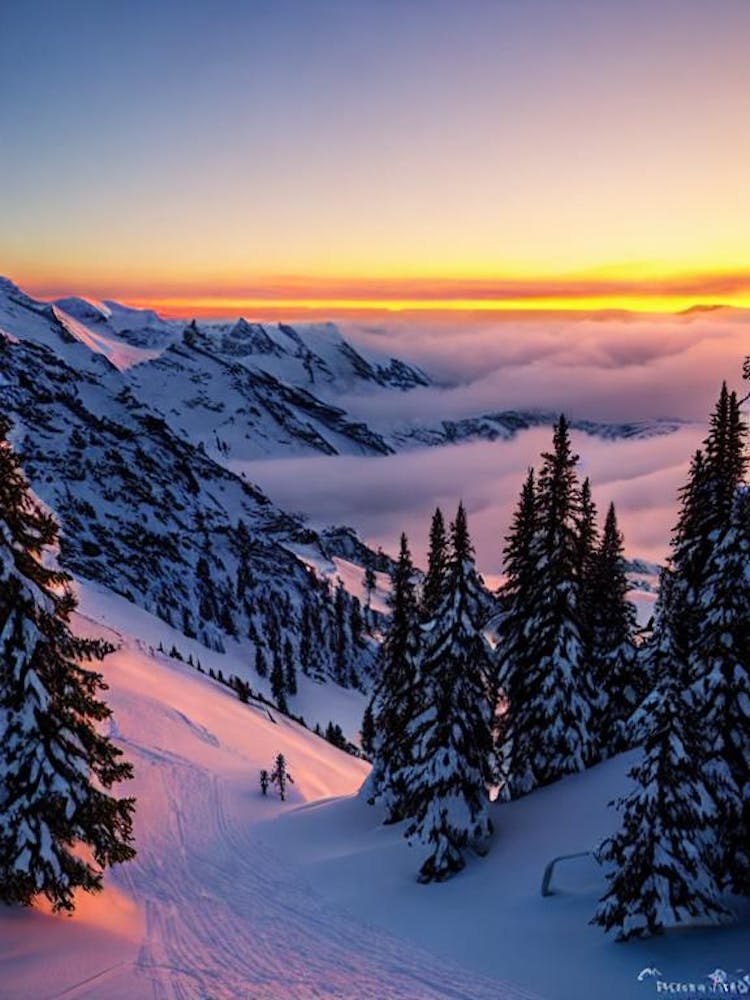 Zermatt, Switzerland Sunrise Skiing Poster