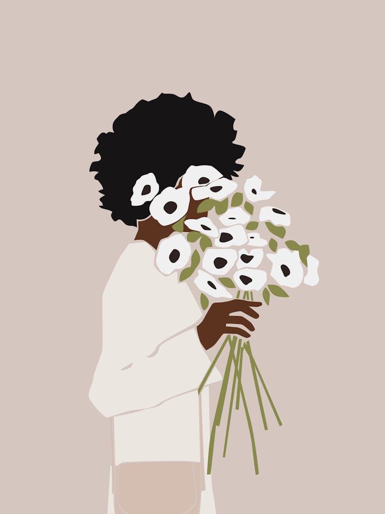 Afro Faceless Portrait Woman Holding Flowers