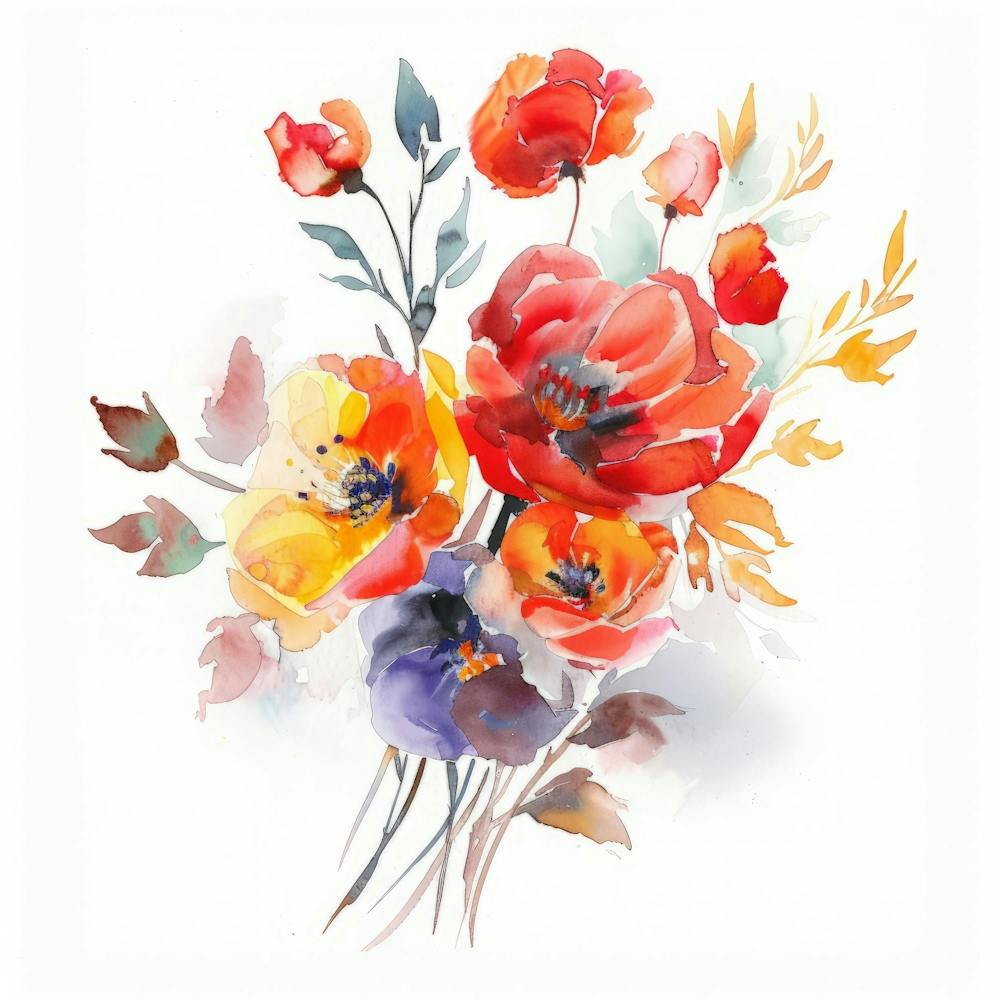 Watercolor Flowers Bouquet 1