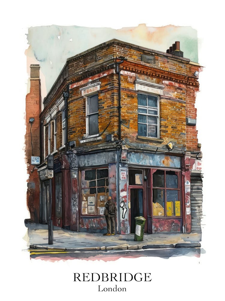 Redbridge London Borough   Street Watercolour 3 Poster