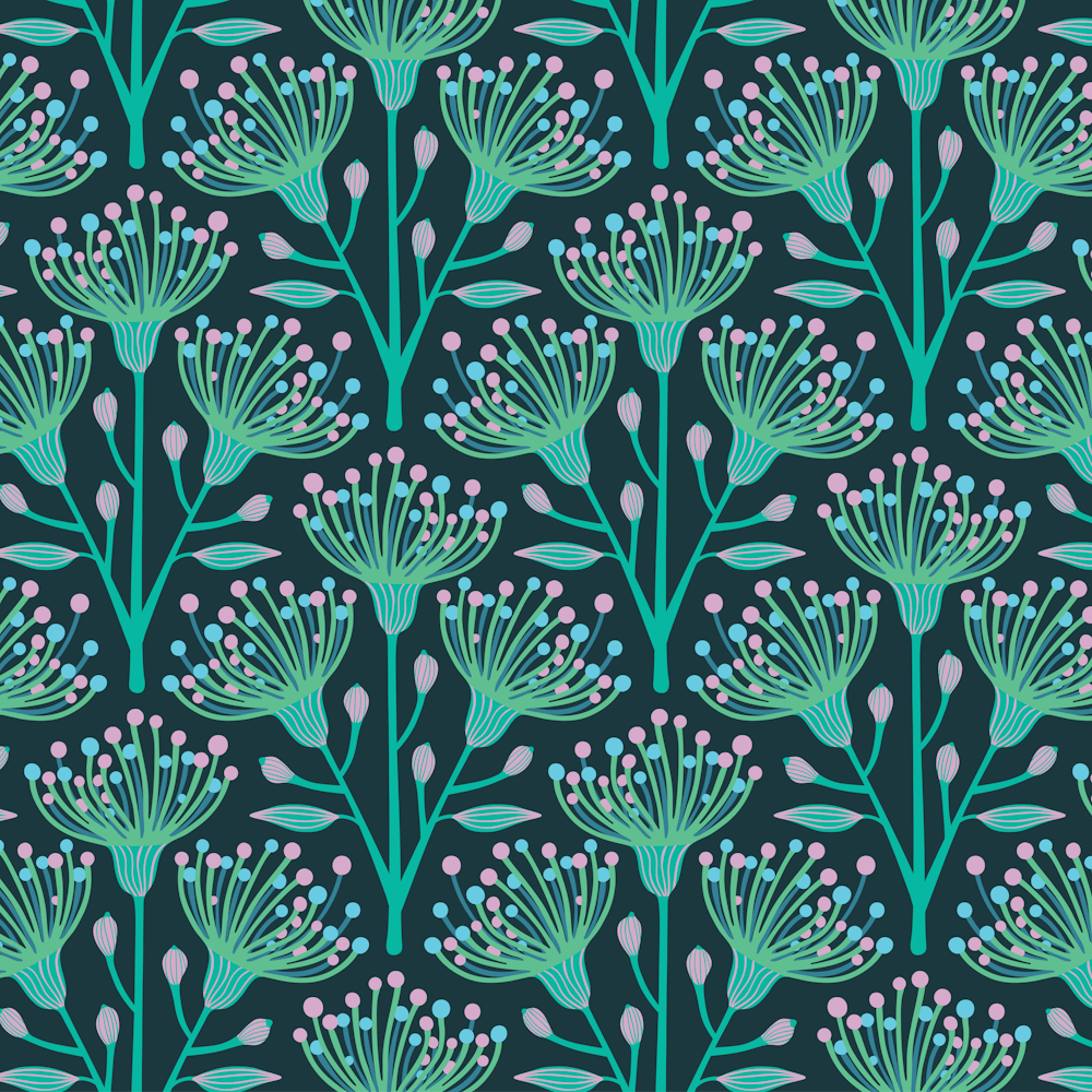 AUSTRALIAN EUCALYPTUS Floral Botanical in Aqua Blue Turquoise Green Pink