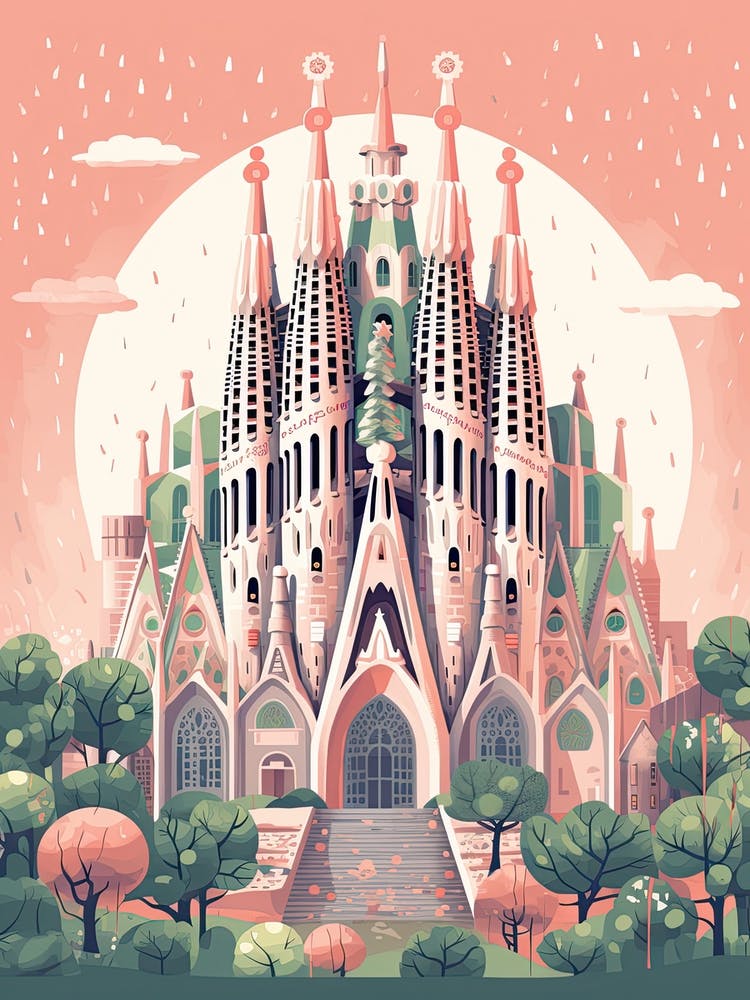 La Sagrada Família   Barcelona, Spain   Cute Botanical Illustration Travel 2