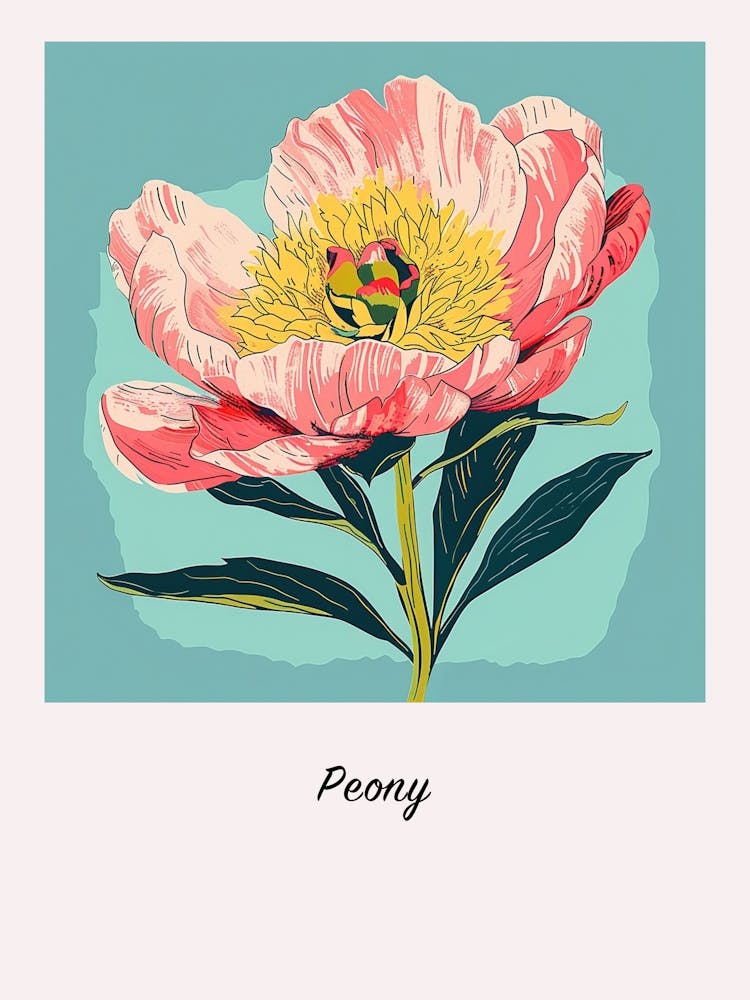 Peony 1 Square Flower Illustration Poster