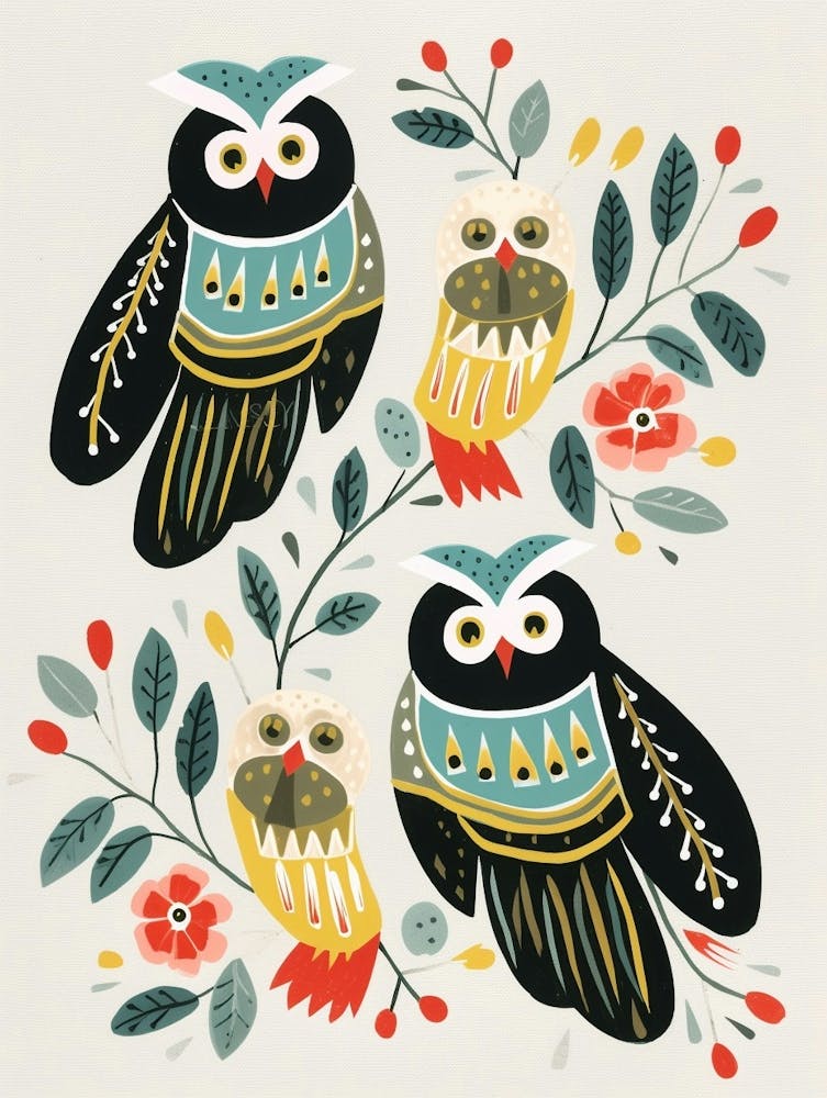 Folk Style Bird Painting Snowy Owl 3