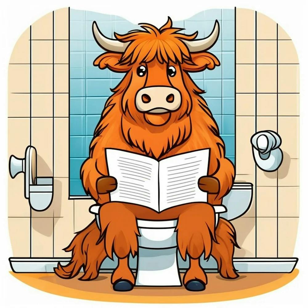 highland on Toilet Reading newspaper