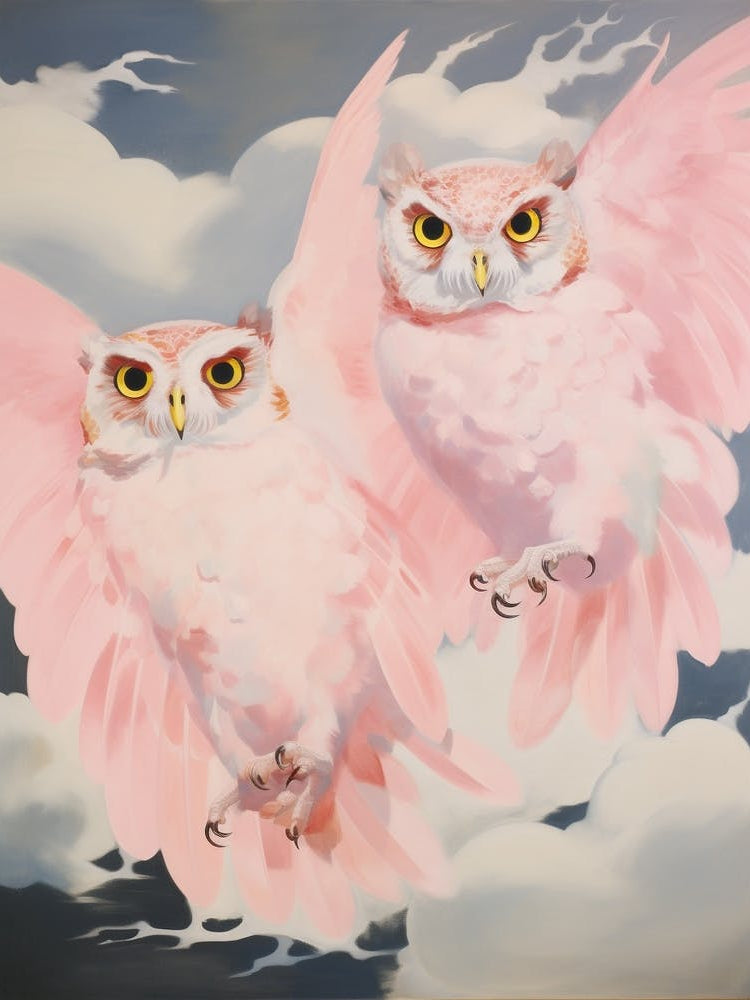 Pink Ethereal Bird Painting Eastern Screech Owl 1
