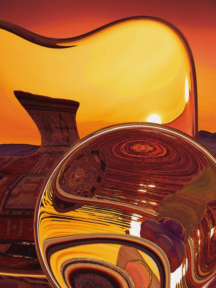 Abstract Still Life Vase And Fruit