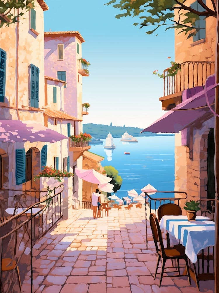 Rovinj Croatia 4 Vintage Pink Travel Illustration