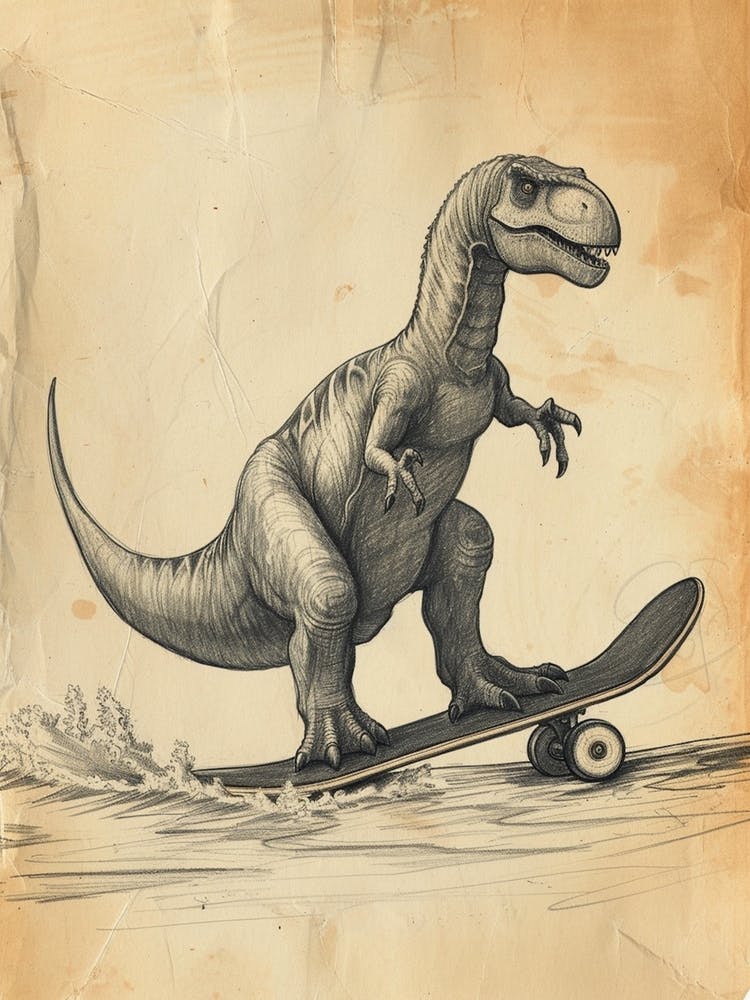 Vintage Apatosaurus Dinosaur On A Skateboard 3