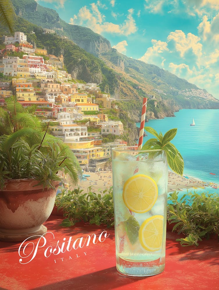 Vintage Positano Poster: Lemonade & Coastal Dreams