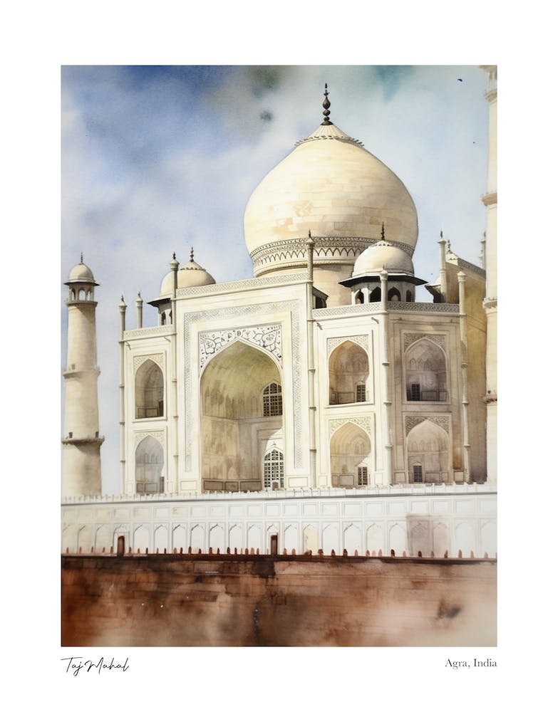 Taj Mahal, India 1 Watercolour Travel Poster