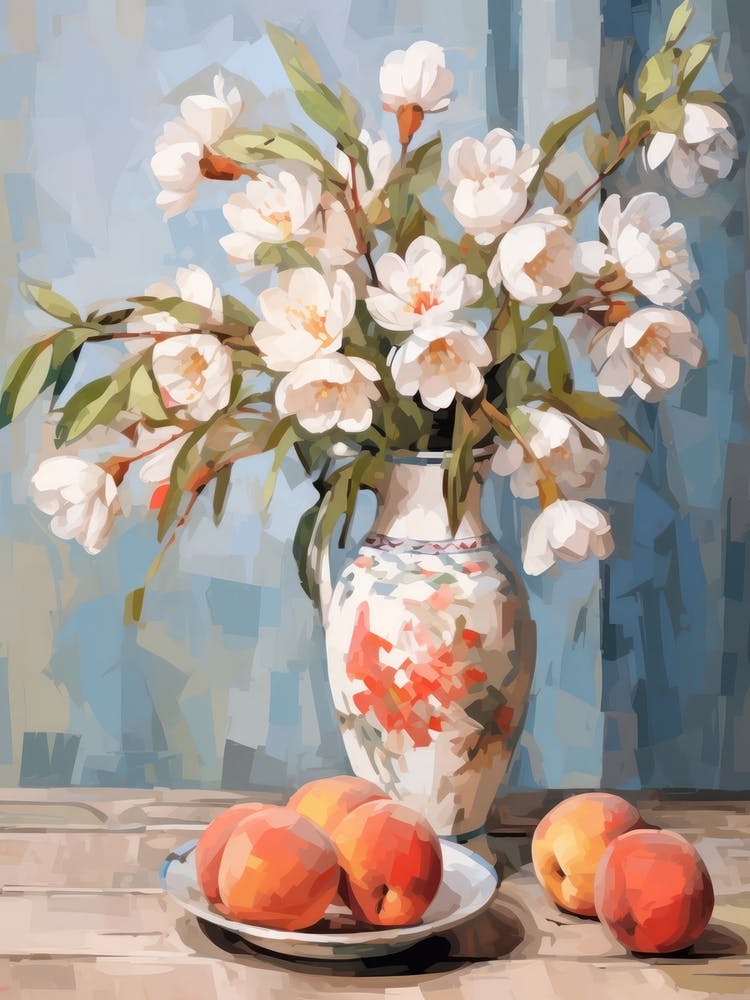 Peinture Nature Morte Fleur de Freesia et Pêches 1 Rêveuse