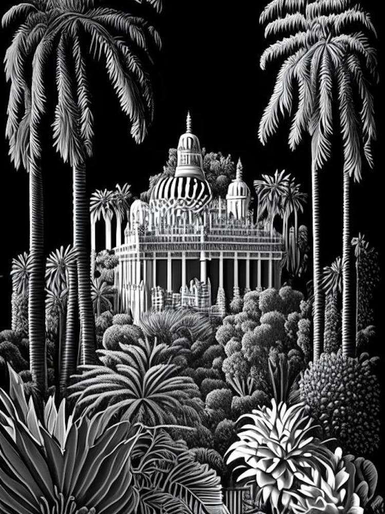 Balboa Park, Usa Linocut Black And White Vintage