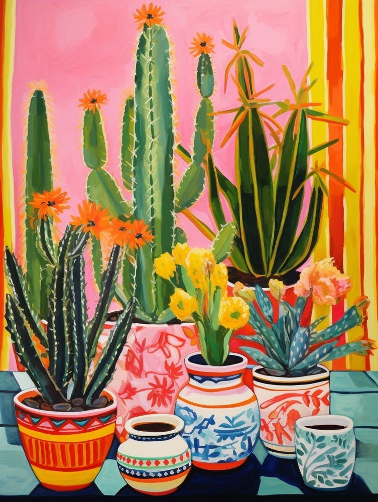 Cactus Painting Maximalist Still Life Zebra Cactus 4