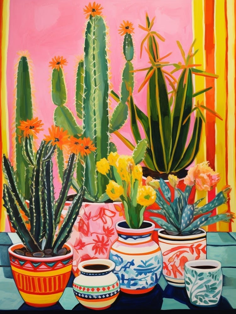 Cactus Painting Maximalist Still Life Zebra Cactus 4