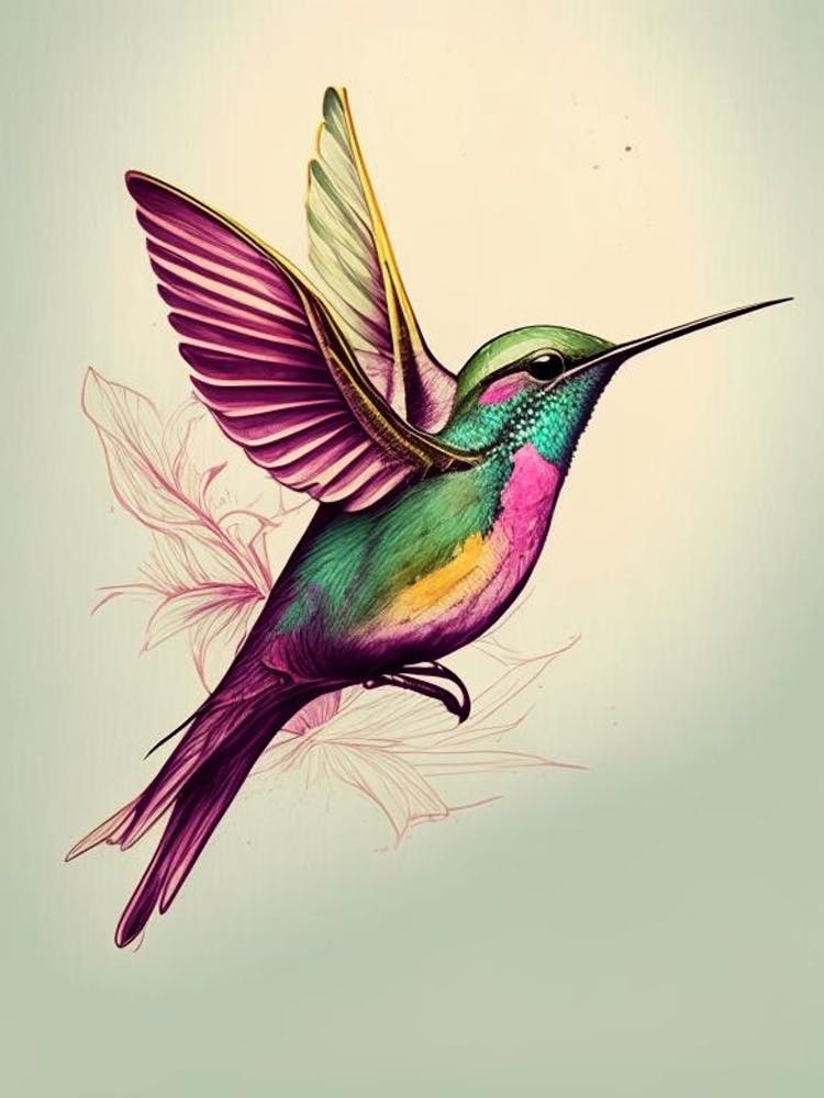 Berylline Hummingbird Retro Drawing