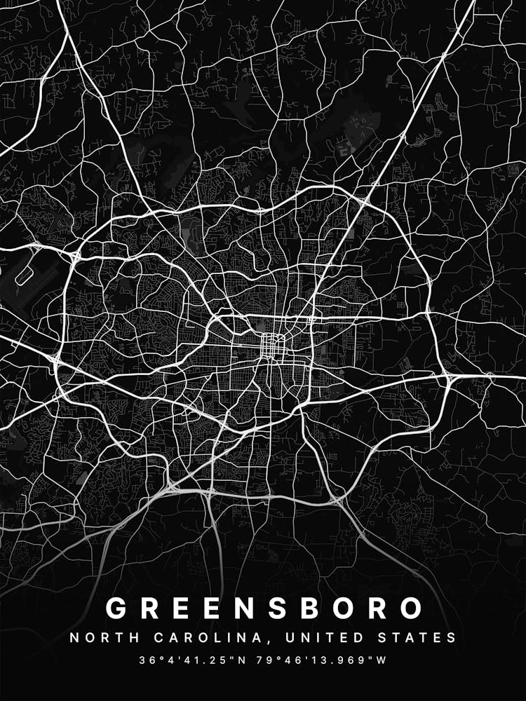 Greensboro North Carolina USA Black Map