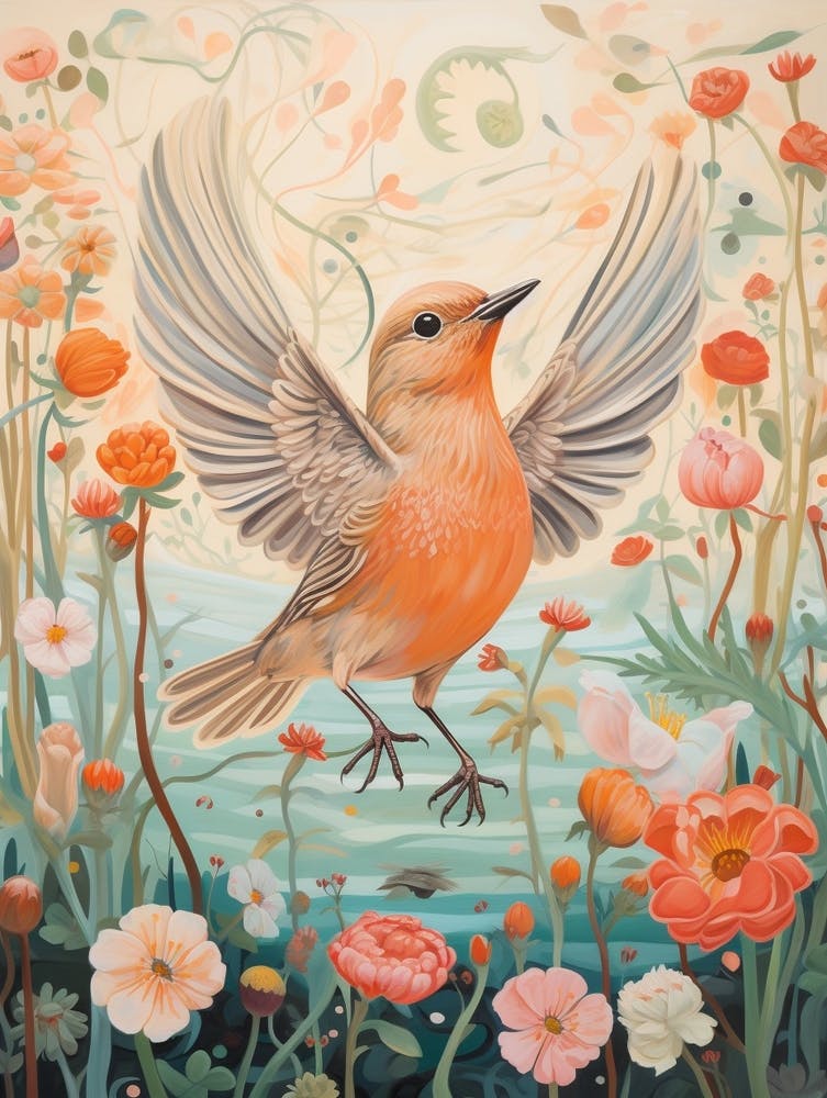 European Robin 2 Detailed Bird Painting