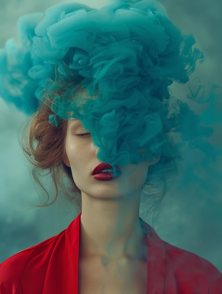 Frau mit blauem Rauch