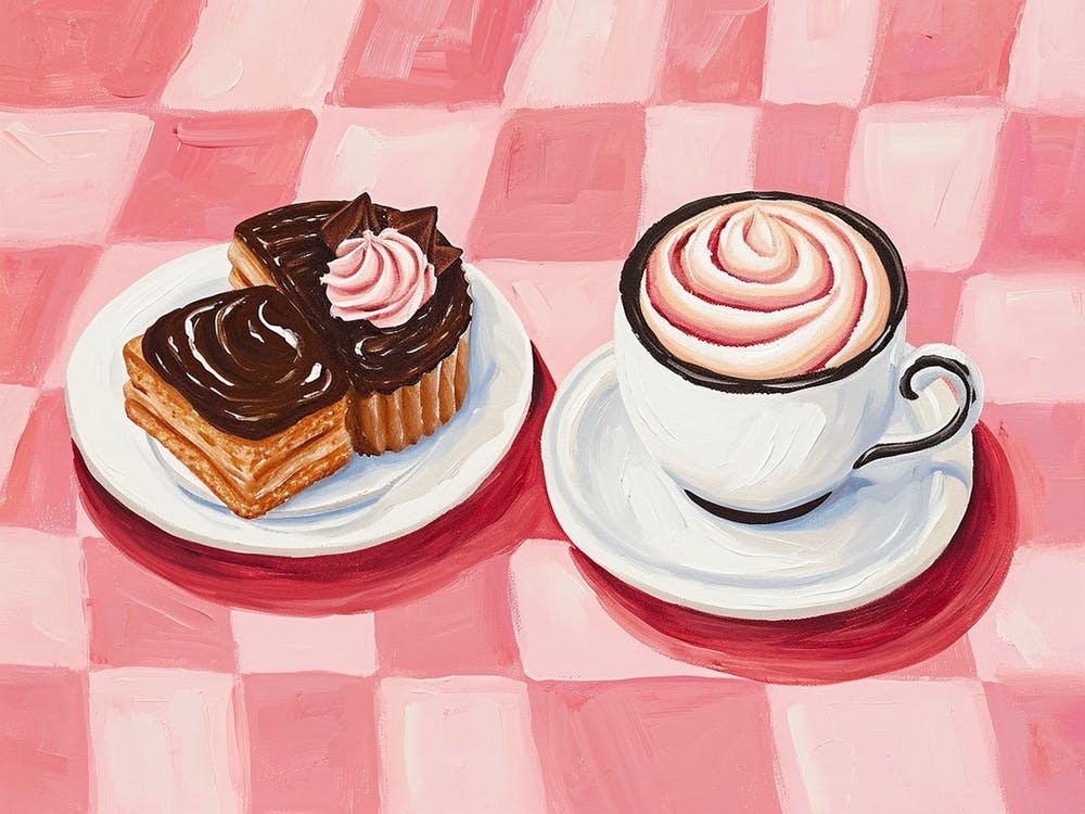 Coffee & Cake Pink Checkerboard