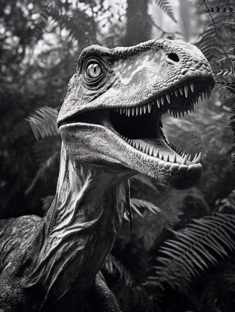 Photographie Noir et Blanc D'un Vélociraptor 2
