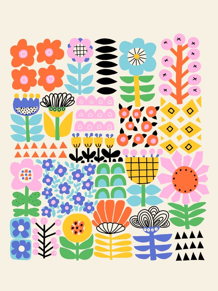 Folk Art Flower Collage Bold And Virbant