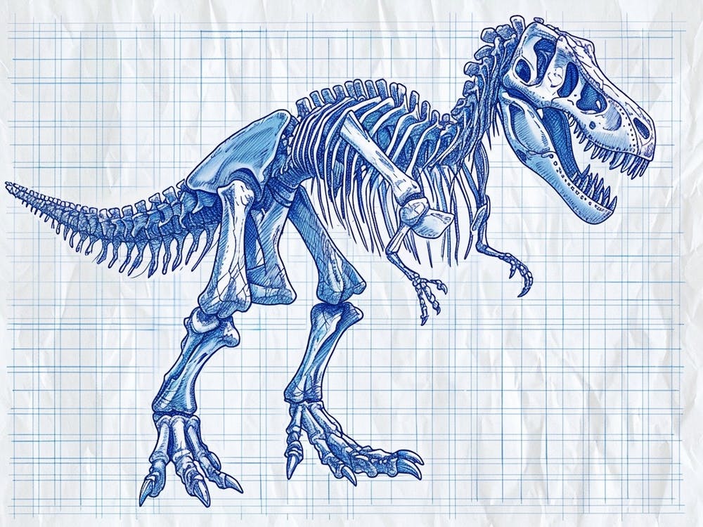 T Rex Skeleton Hand Drawn Blueprint 1