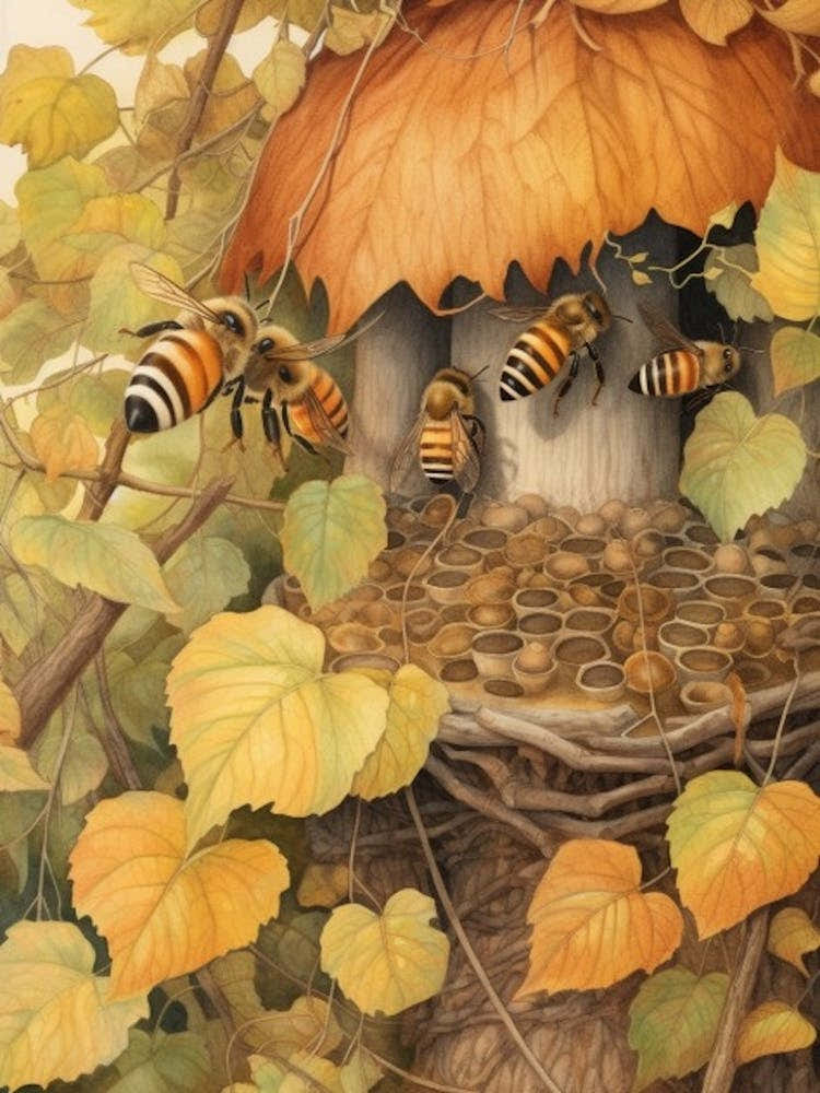 Brown Banded Carder Bee Beehive Watercolour Illustration 1