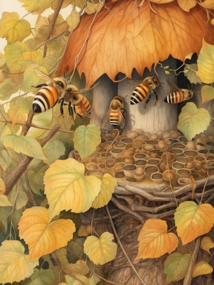 Brown Banded Carder Bee Beehive Watercolour Illustration 1