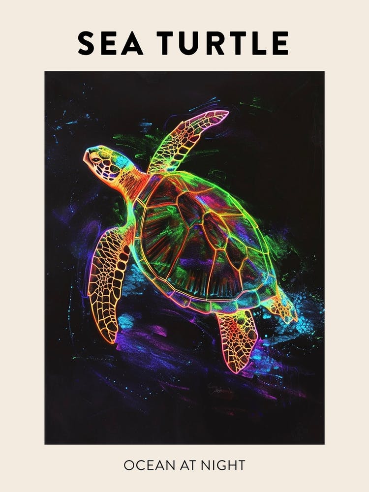 Midnight Neon Sea Turtle In The Ocean 1