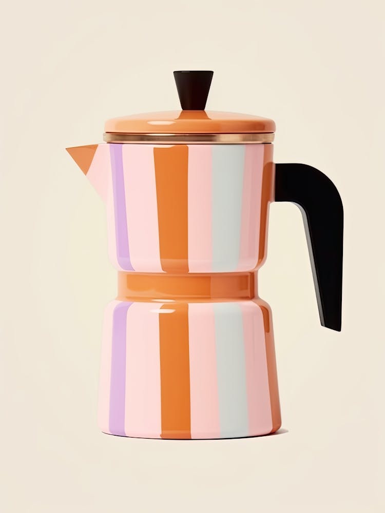 Pink And Orange Pastel Colour Coffee Maker, Italian, Bialetti