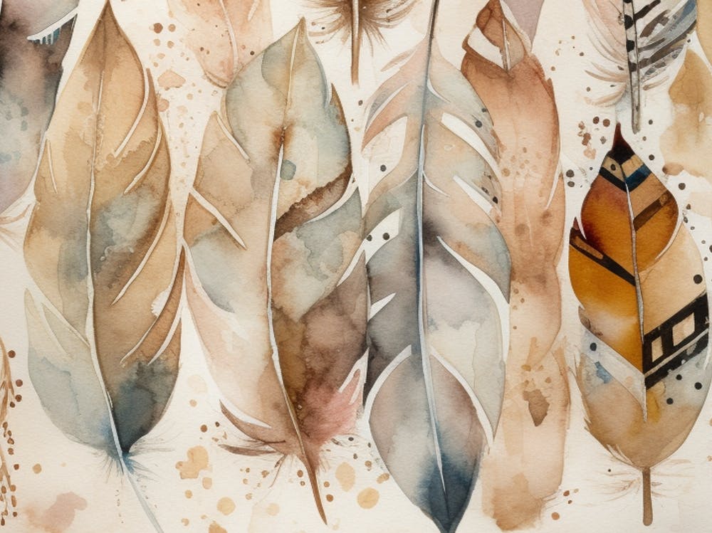Watercolor Painting Feathers Boho