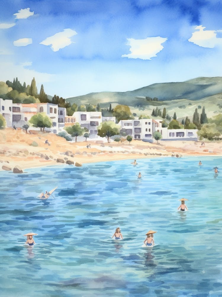 Swimming In Naxos Greece 2 Watercolour