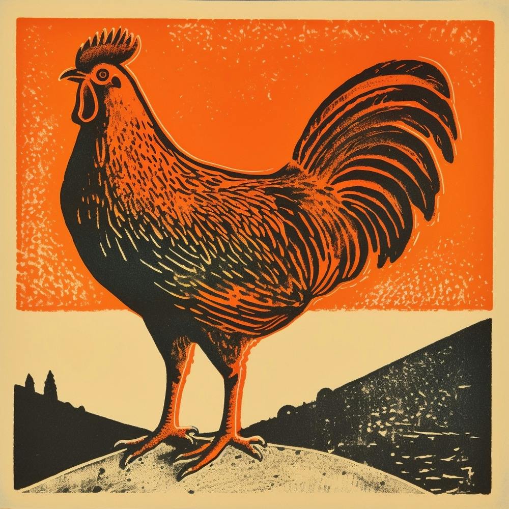 Retro Bird Lithograph Chicken 3