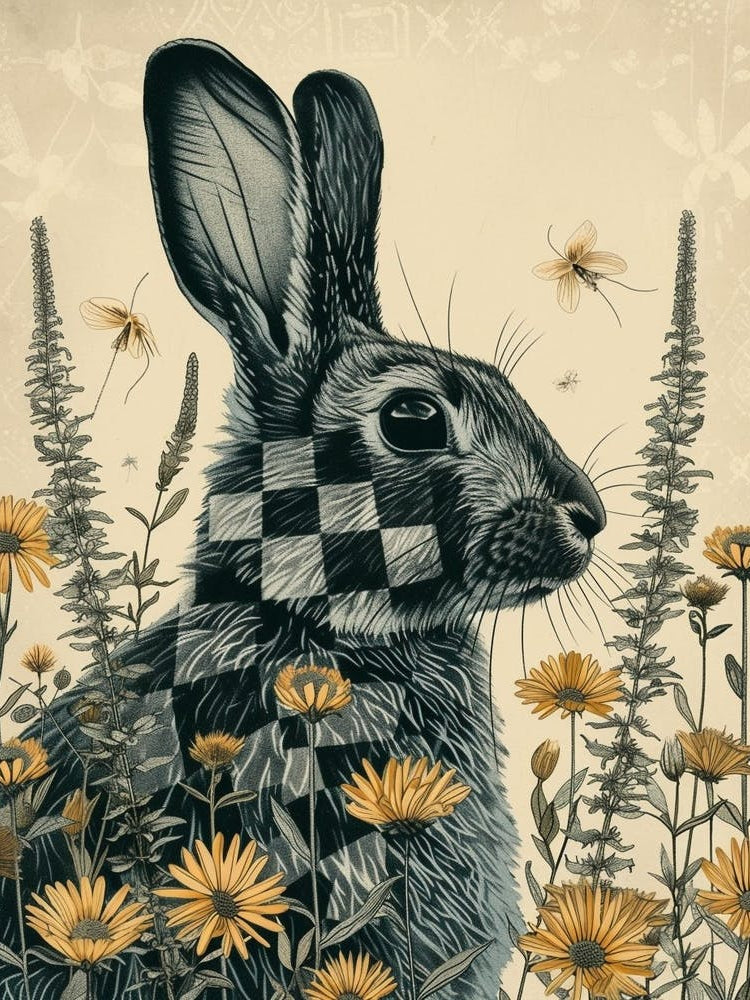 Checkered Giant Blockprint Rabbit Illustration 3