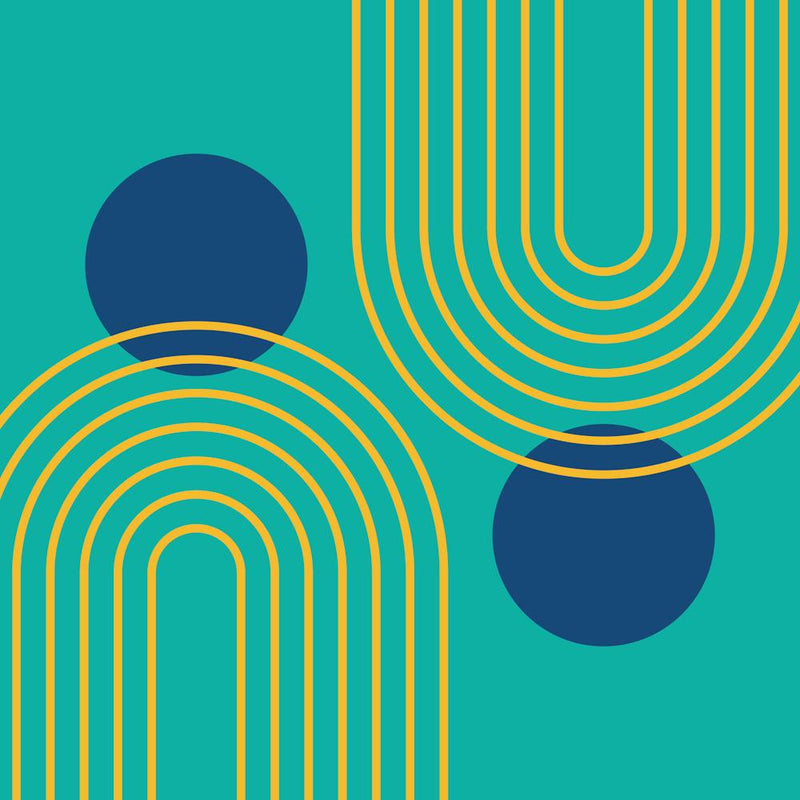 Mid Century Modern Geometric cI in Cottage Teal Navy Blue Mustard Yellow (Rainbow and Sun Abstraction) 3