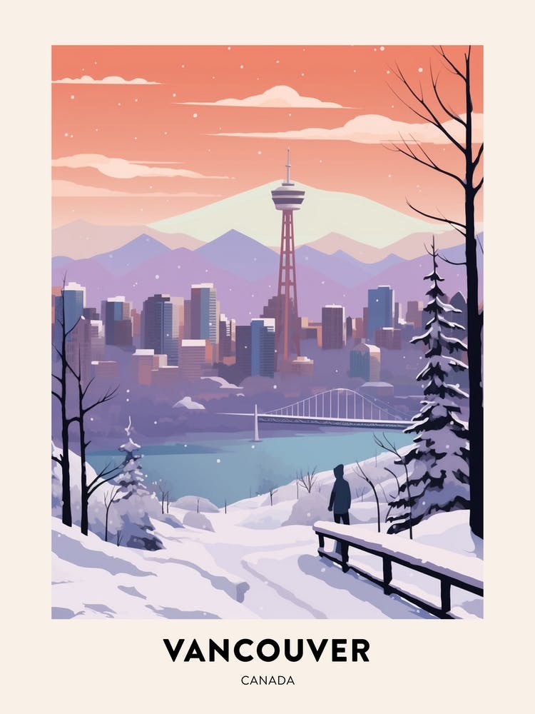 Vintage Winter Travel Poster Vancouver Canada 4