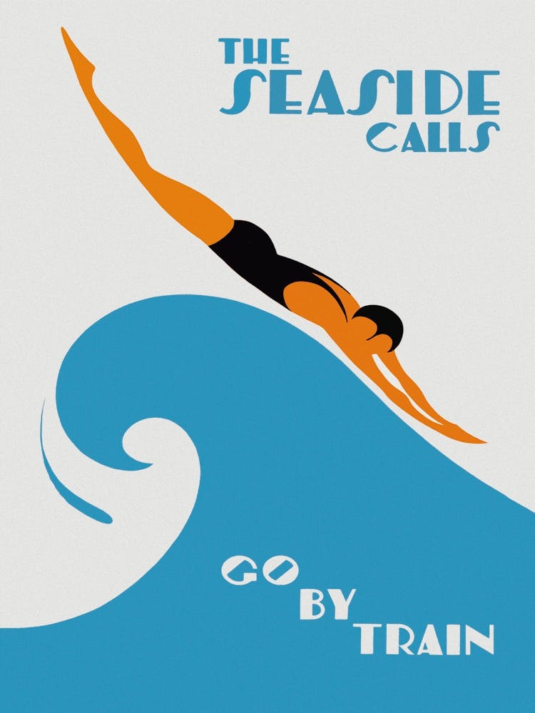 Seaside Calls Go By Train Australia Vintage Travel Poster