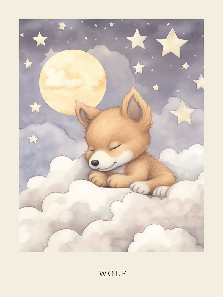 Sleeping Baby Wolf Nursery Poster