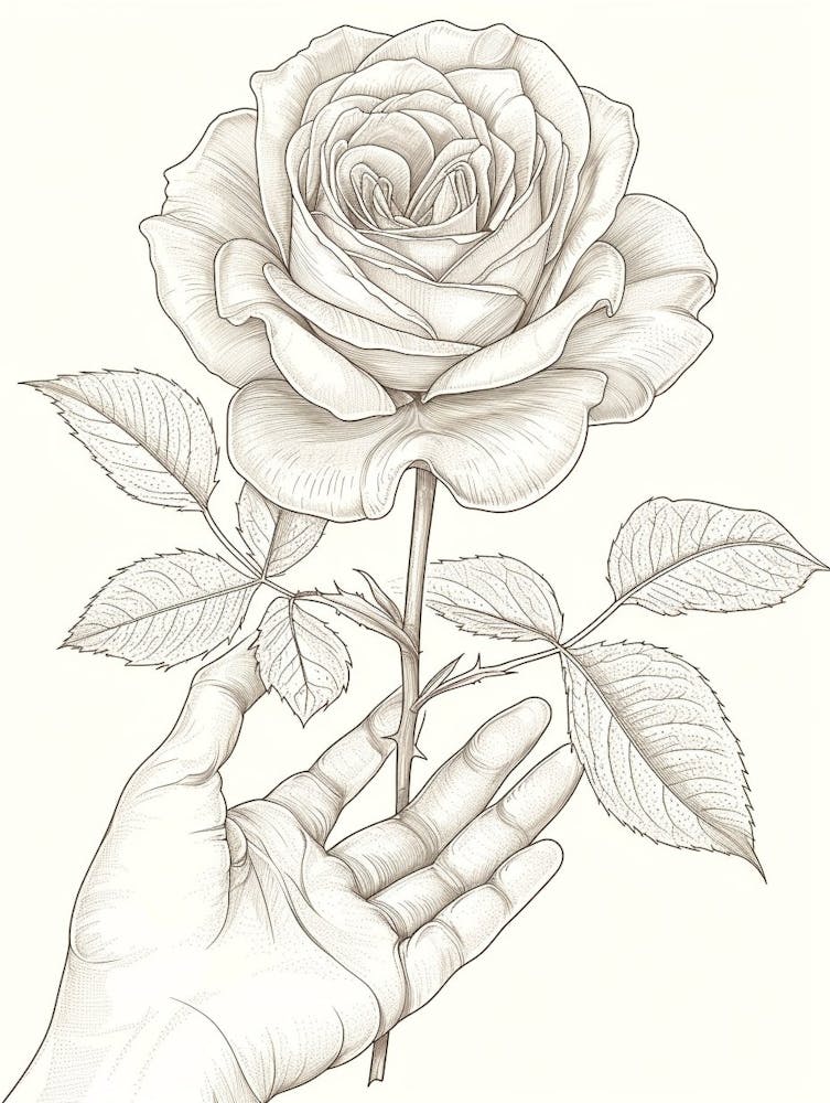 Rose In A Hand Line Drawing 2