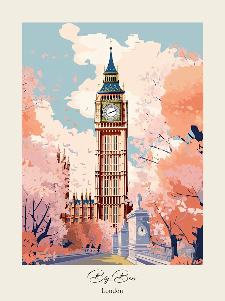 Big Ben, London   Cute Botanical Illustration Travel 0 Poster